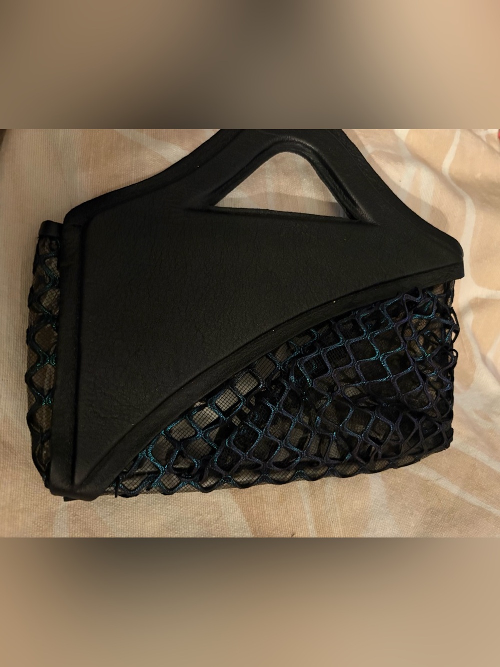 Black Mesh Panel Handheld Women's Bag